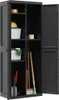 An open black plastic storage cabinet with various items inside, including buckets, gloves, and cleaning tools. Produktbild-Vorschau