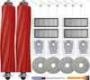 A collection of cleaning accessories for a robot vacuum cleaner, including brushes, filters, dust bags, and mop pads, laid out on a white background. Produktbild-Vorschau