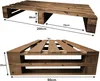 Two views of a wooden pallet bed frame with dimensions indicated. Produktbild-Vorschau