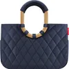 A navy blue quilted shopper bag with gold handles against a white background. Anteprima dell’immagine prodotto