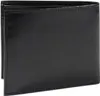 A black leather wallet is shown closed and lying flat. Voir les images du produit