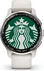 A white Garmin smartwatch with the Starbucks logo on the watch face. Voir les images du produit