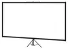 A white projection screen on a black tripod stand against a white background. Produktbild-Vorschau