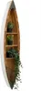 A wooden shelf shaped like a canoe, filled with potted plants. Podgląd zdjęcia produktu