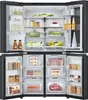 An open refrigerator with food items and containers visible inside. Produktbild-Vorschau