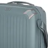 A close-up view of the corner of a blue suitcase, showing a strap attachment and decorative metallic accents. Anteprima dell’immagine prodotto
