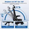 Diagram showing the reclining angles of an office chair and close-ups of adjustment mechanisms. Produktbild-Vorschau