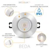A diagram showing a recessed light fixture with callouts highlighting its features and specifications. Produktbild-Vorschau