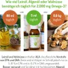 Collage showing different sources of Omega-3: flaxseed oil, algae oil, and walnuts, with text explaining daily intake recommendations. Produktbild-Vorschau
