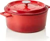A red enameled cast iron pot with a lid. Produktbild-Vorschau