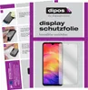 A collage of images showing instructions for applying a screen protector to a phone, along with marketing material and a product shot of the screen protector on a phone. Produktbild-Vorschau
