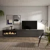 A modern living room with a TV stand featuring an electric fireplace. Produktbild-Vorschau