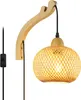 Wandleuchte aus Holz, runder Korbschirm mit Kabel, Schalter Produktbild-Vorschau 8