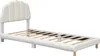 A white upholstered twin bed frame with a scalloped headboard and wooden slats. Náhled obrázku produktu