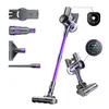 A cordless vacuum cleaner with various attachments and digital displays, presented against a white background. Produktbild-Vorschau