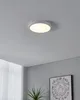A modern white ceiling light fixture is shown mounted on a light gray ceiling. Produktbild-Vorschau