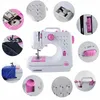 A collage of close-up images showcasing different features and parts of a mini sewing machine. Produktbild-Vorschau