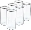 A set of six clear, square food storage containers with silver lids, arranged in a staggered formation on a white background. Produktbild-Vorschau