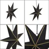 A collage of four images showing a black star-shaped decoration with gold trim from different angles. Produktbild-Vorschau