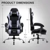 Product dimensions for a gaming chair are shown with measurements. Produktbild-Vorschau