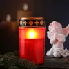 LED Grablicht - Grabkerze - gelb flackernde Flamme - H. 12,5cm - für Außen - rot mit Deckel Produktbild-Vorschau