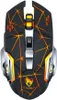 A top-down view of a gaming mouse with an orange geometric pattern and illuminated accents. Produktbild-Vorschau