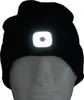 A black beanie with a built-in LED light is shown on a mannequin head against a white background. Produktbild-Vorschau