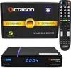 A product shot showing the packaging box, the satellite receiver, and a remote control. Produktbild-Vorschau
