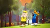 Two cartoon characters, a pig and a duck, are playing golf in a forest setting. Náhled obrázku produktu