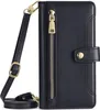 A black wallet case with a crossbody strap and a zippered pocket. Produktbild-Vorschau