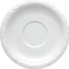 A white ceramic saucer with a decorative rim, viewed from directly above. Produktbild-Vorschau