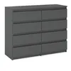 A gray, modern, handleless dresser with eight drawers, shown from a front-side angle against a white background. Produktbild-Vorschau