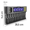 A 3D product shot of a battery charger with dimensions indicated. Voir les images du produit