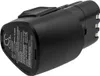 A black lithium-ion battery pack for a power tool, shown from a side angle against a white background. Produktbild-Vorschau