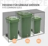 Three green trash bins of different sizes are shown within a transparent box, illustrating their fitting capacity. Náhled obrázku produktu