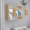 A wooden wall shelf with books and a framed picture. Produktbild-Vorschau
