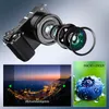 A camera with its lens disassembled, showing different lens elements, and two inset images demonstrating wide-angle and macro photography. Podgląd zdjęcia produktu