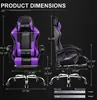 Product dimensions and specifications of a purple and black gaming chair. Náhľad obrázku produktu