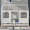 A white house-shaped bed with two windows and drawers underneath, set against a light gray wall. Podgląd zdjęcia produktu