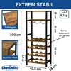 A product image showing a wine rack with dimensions and features highlighted. Produktbild-Vorschau