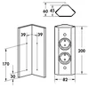 Technical drawings and dimensions of a corner power outlet column. Voir les images du produit