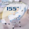 A gaming chair is shown in a reclined position with a footrest extended, highlighting its recline feature. Anteprima dell’immagine prodotto