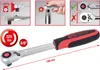 Collage of images showing a ratchet wrench and its features, including usage demonstrations and specifications. Podgląd zdjęcia produktu