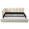 A beige upholstered bed frame with a slatted mattress support. Náhled obrázku produktu