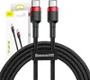 A black and red USB-C charging cable is shown against a white background, with its packaging visible on the left. Podgląd zdjęcia produktu