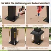 A four-panel instructional image showing how to mount a handrail bracket to the ground. Podgląd zdjęcia produktu