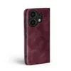 A burgundy flip cover phone case is shown from the side against a white background. Produktbild-Vorschau