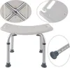 A collage of images showing a height-adjustable shower stool, with close-ups of its construction and adjustable legs. Produktbild-Vorschau