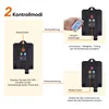 Diagrams and text explaining how to control solar LED lights using a remote and buttons. Voir les images du produit