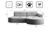 A diagram of a sectional sofa with dimensions and feature icons. Produktbild-Vorschau